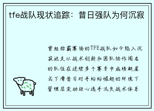 tfe战队现状追踪:昔日强队为何沉寂